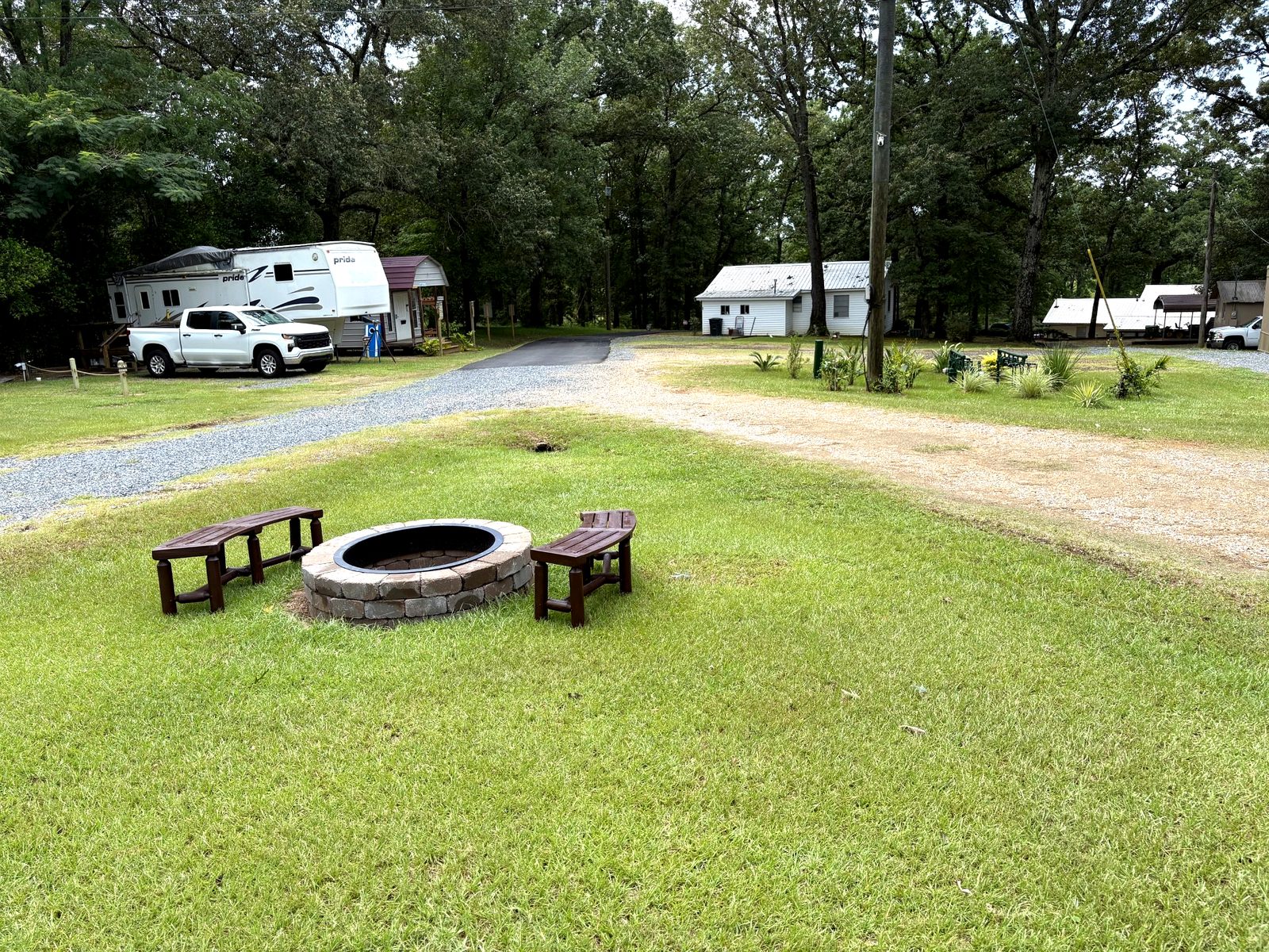 Fire pit and community area at Dogwood Ridge RV Park near Natchitoches Louisiana